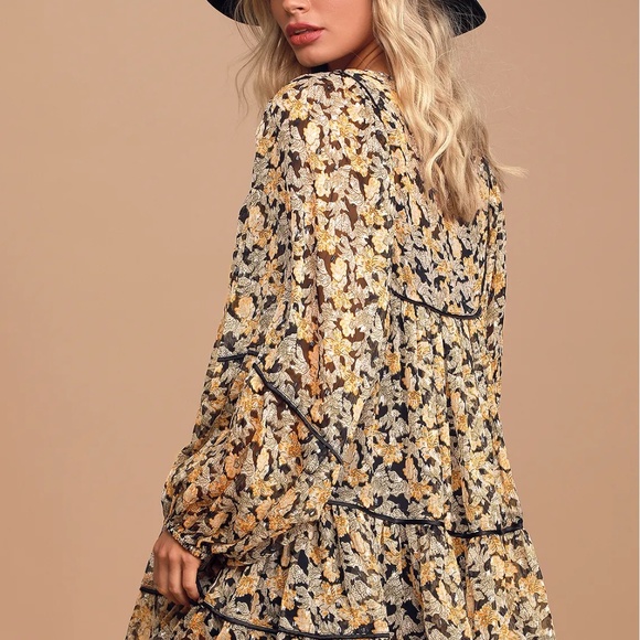 FREE PEOPLE Free Swinging Black Floral Print Mini Dress Size Small - Picture 2 of 11